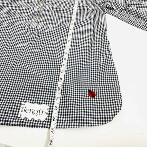 Talbots Women Plaid Gingham Blouse Large Black Casual Summer Cottagecore Boho - Picture 9 of 10